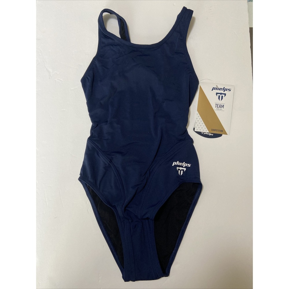 Comp Mid back solid Navy Blue Phelps Bathing suit Size 28 Team Swimsuit
